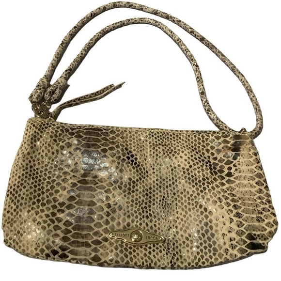 Elliott Lucca Leather snake print Shoulder Bag Taupe Woven Strap‎ - Picture 1 of 8